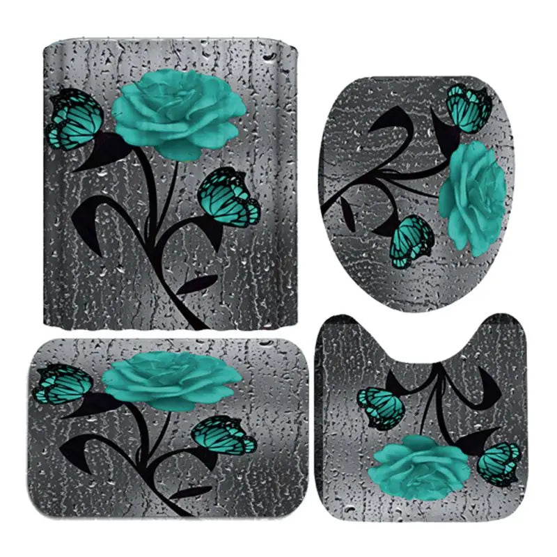 4pcs Set Doormat Shower Curtain