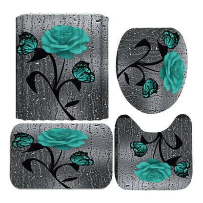 4pcs Set Doormat Shower Curtain