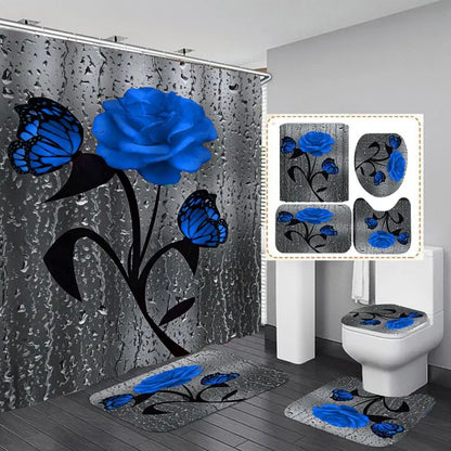 4pcs Set Doormat Shower Curtain