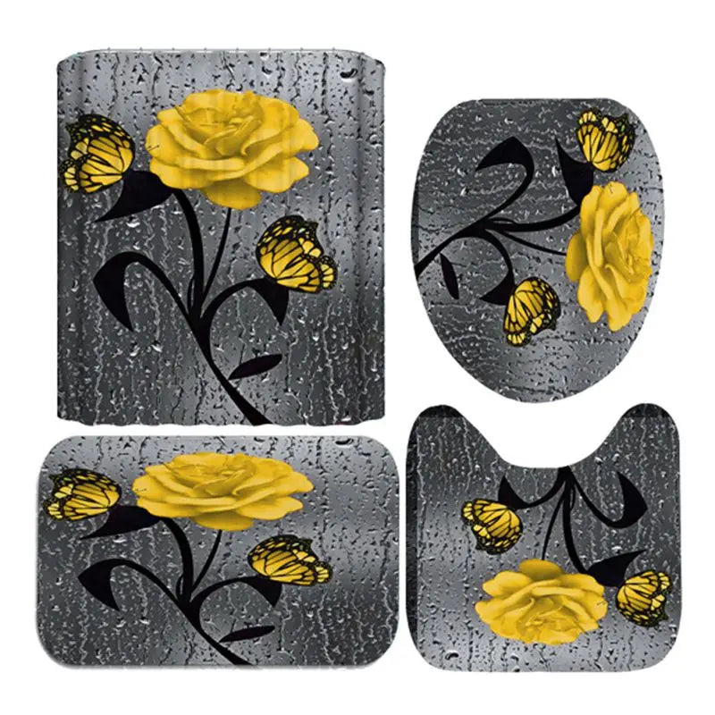 4pcs Set Doormat Shower Curtain