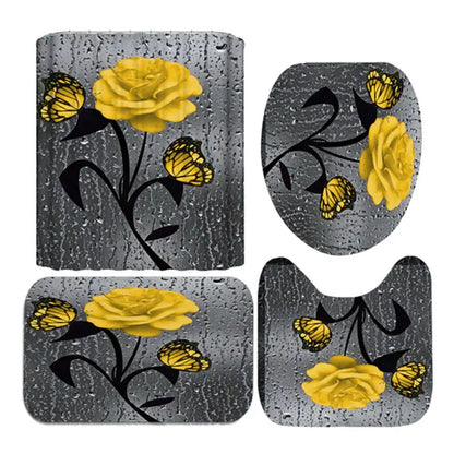 4pcs Set Doormat Shower Curtain