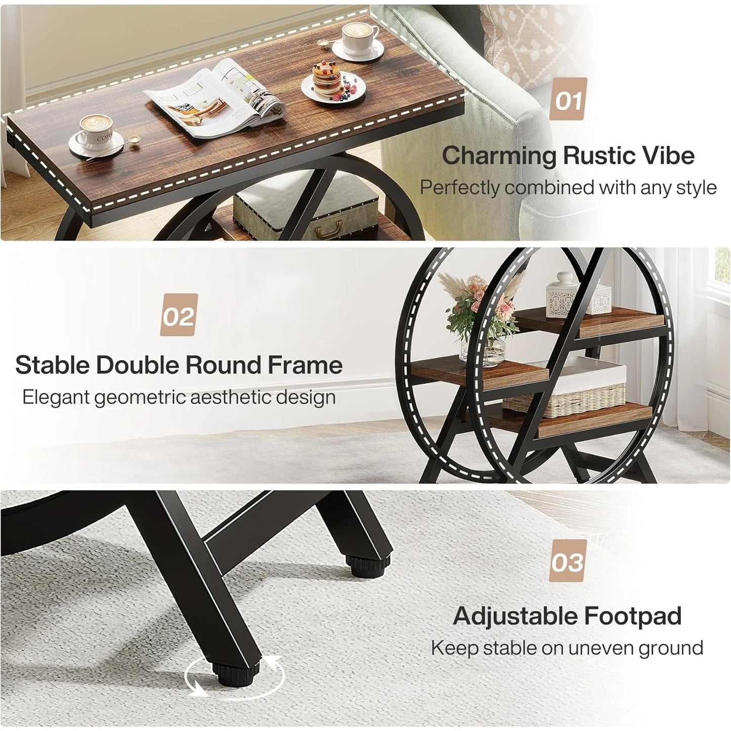 3-Tier Narrow Side Table with Storage