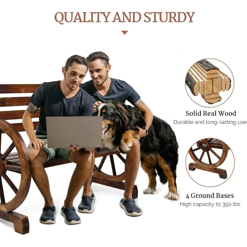 Rustic Wooden Wheel Bench