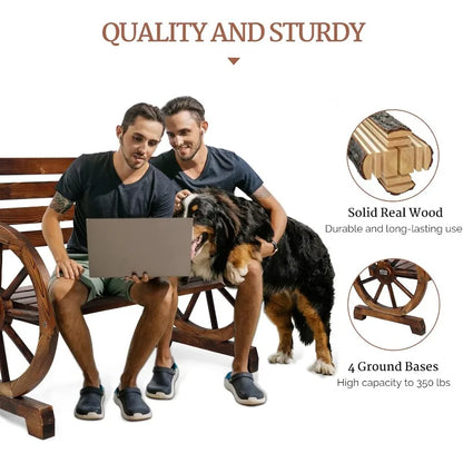 Rustic Wooden Wheel Bench