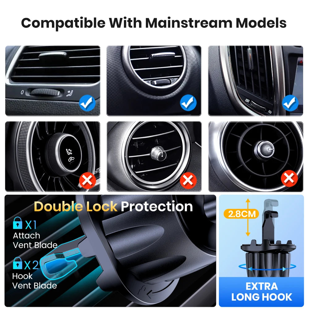 TOPK D46G Car Phone Holder Mount, Upgraded Metal Hook Cell Phone Holder For Car Air Vent Compatible With All Phones