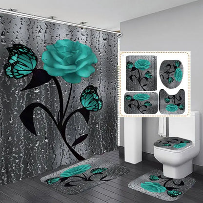4pcs Set Doormat Shower Curtain