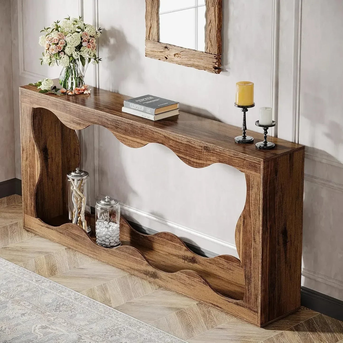 63-Inch Farmhouse Console Table with Storage