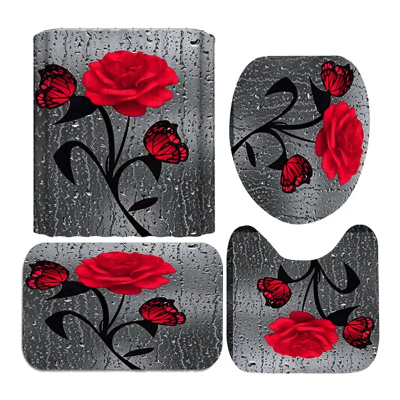 4pcs Set Doormat Shower Curtain