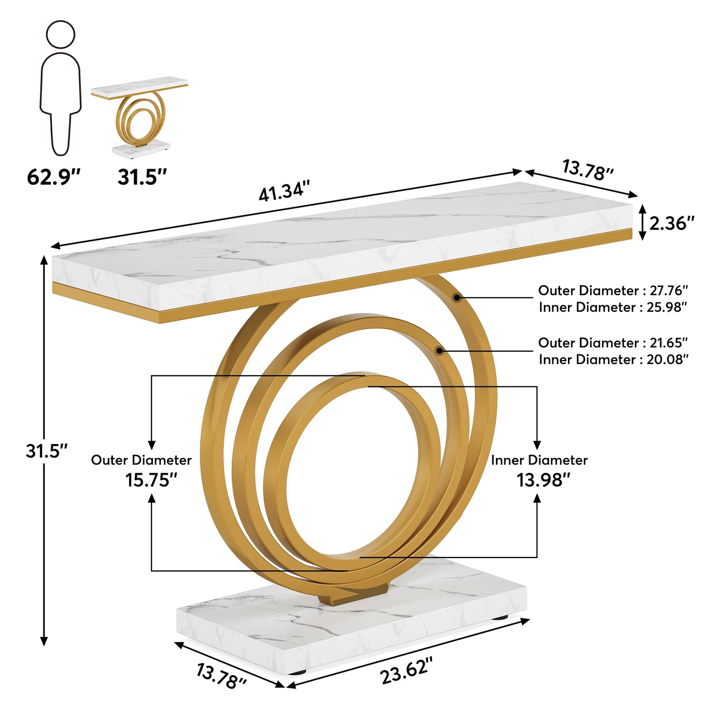 Tribesigns 41-Inch Gold Entryway Table