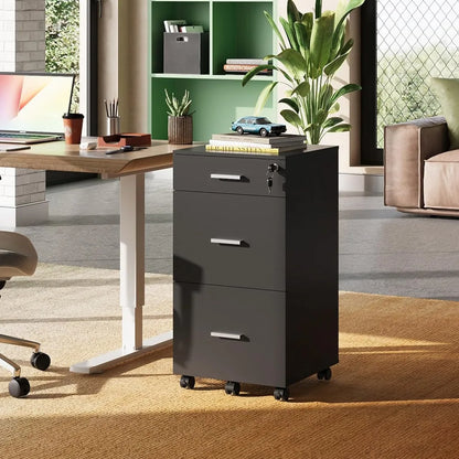 3 Drawer Rolling File Cabinet with Lock