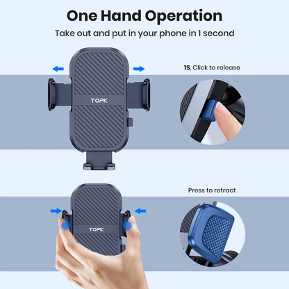 TOPK D46G Car Phone Holder Mount, Upgraded Metal Hook Cell Phone Holder For Car Air Vent Compatible With All Phones