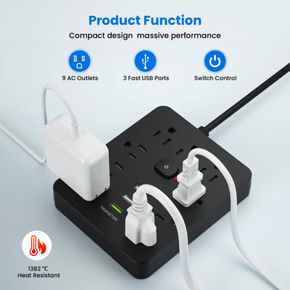 Power  9 sockets 3 USB Ports