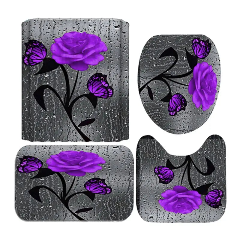 4pcs Set Doormat Shower Curtain
