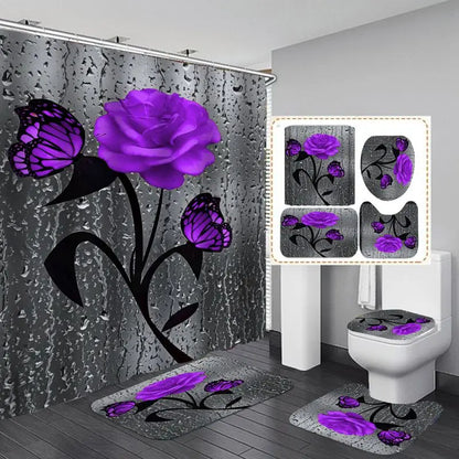 4pcs Set Doormat Shower Curtain