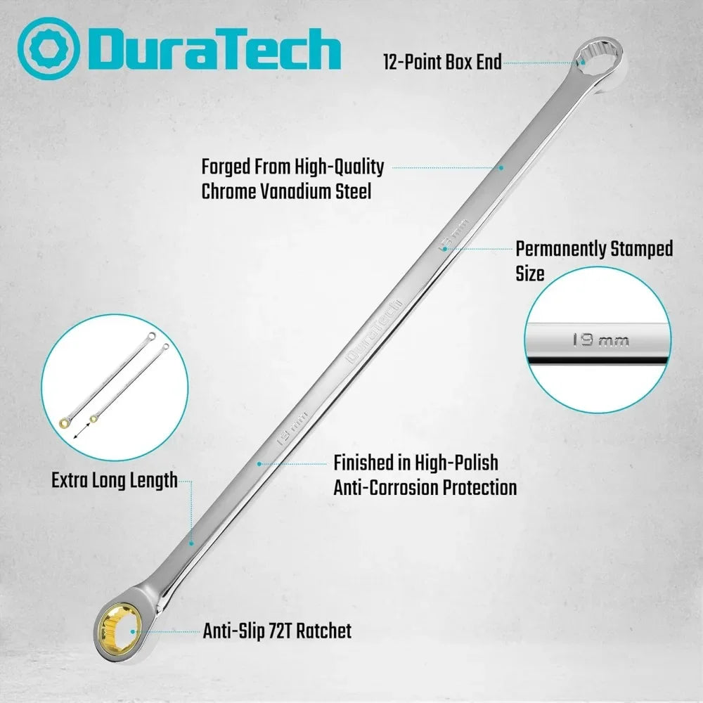 Extra Long Anti-Slip Ratcheting Wrench set